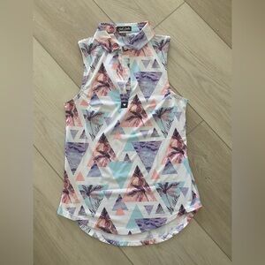 Bad Birdie print sleeveless polo